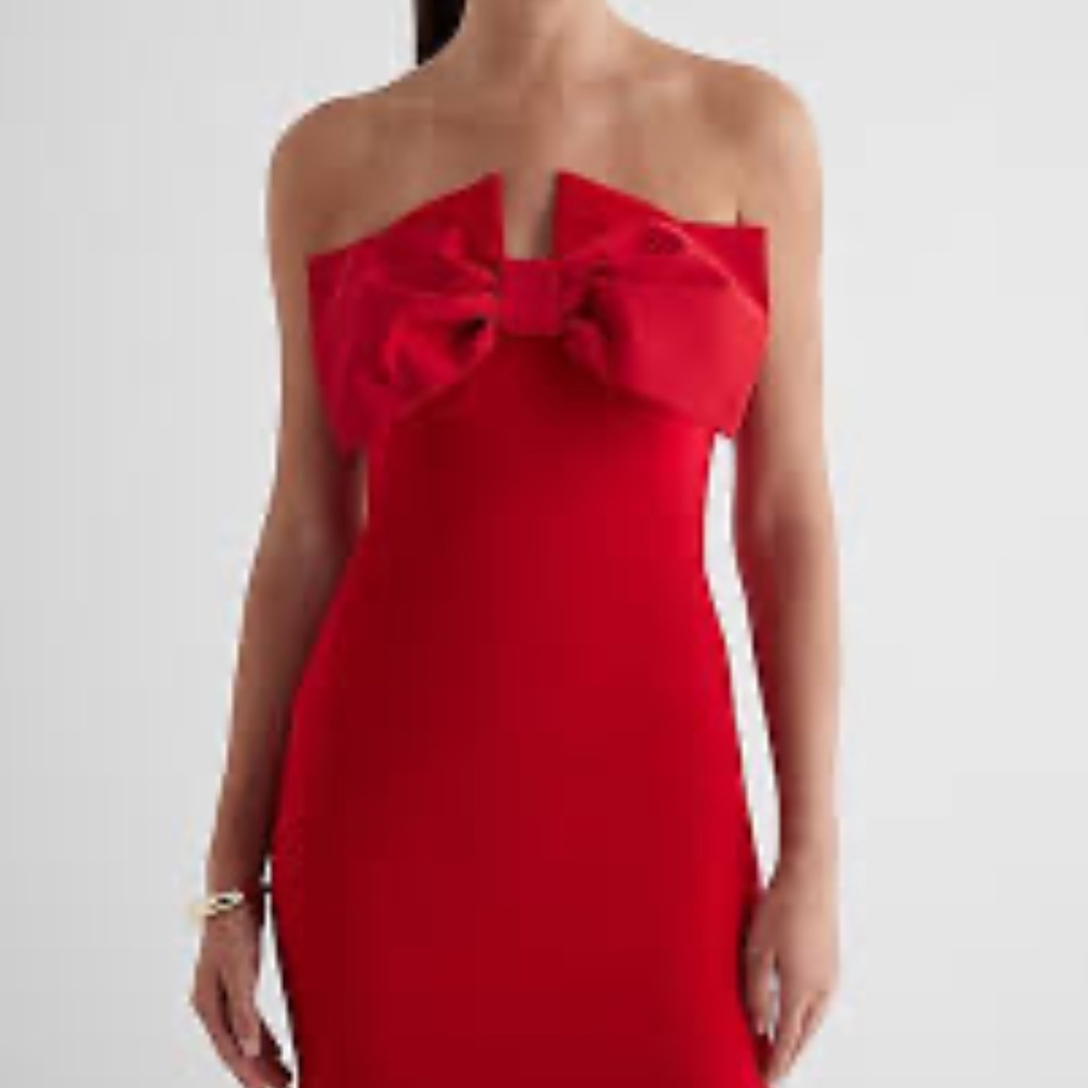 Express Red Strapless Dress with Bow